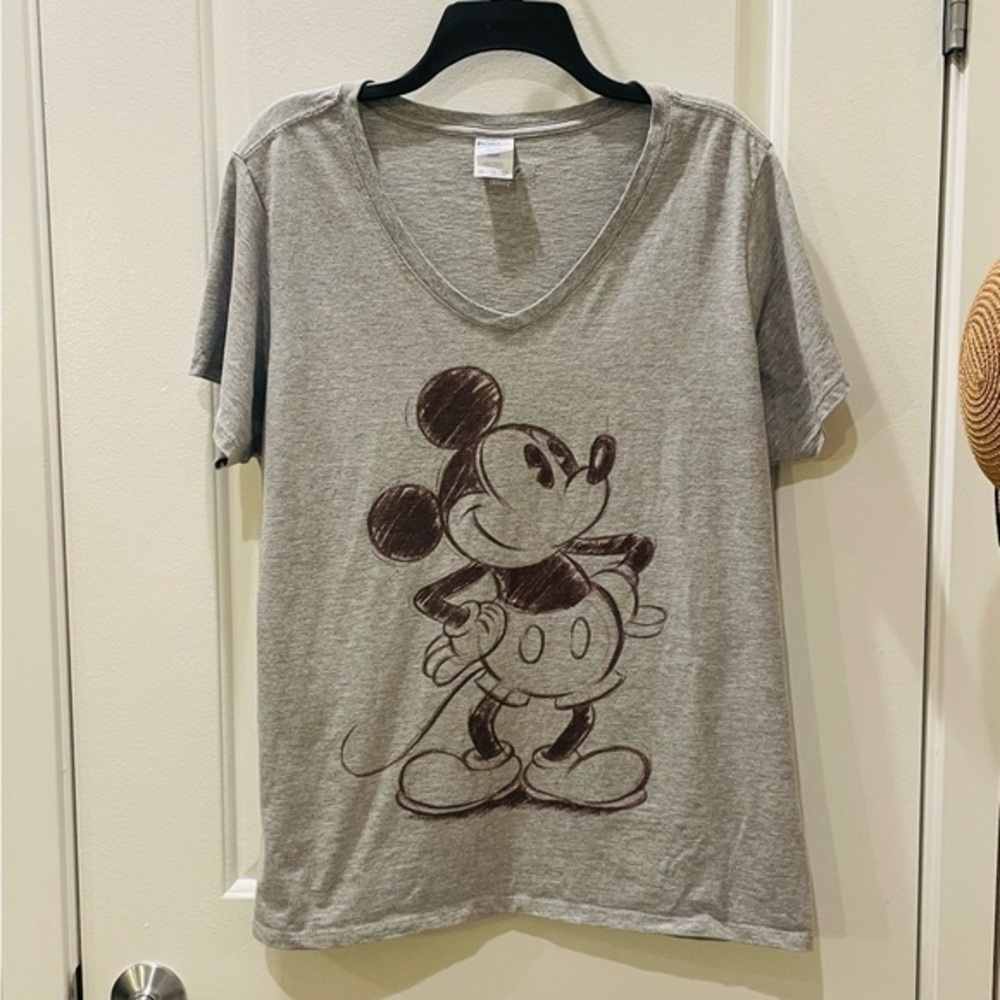 Classic Gray Mickey Mouse V-Neck T-Shirt
